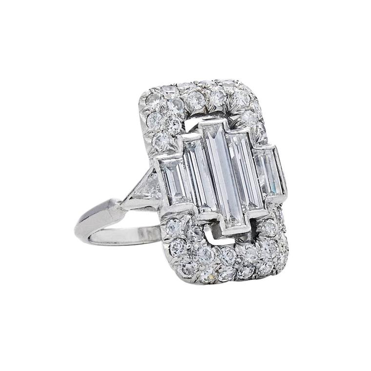Fred Leighton Art Deco platinium baguette diamond ring