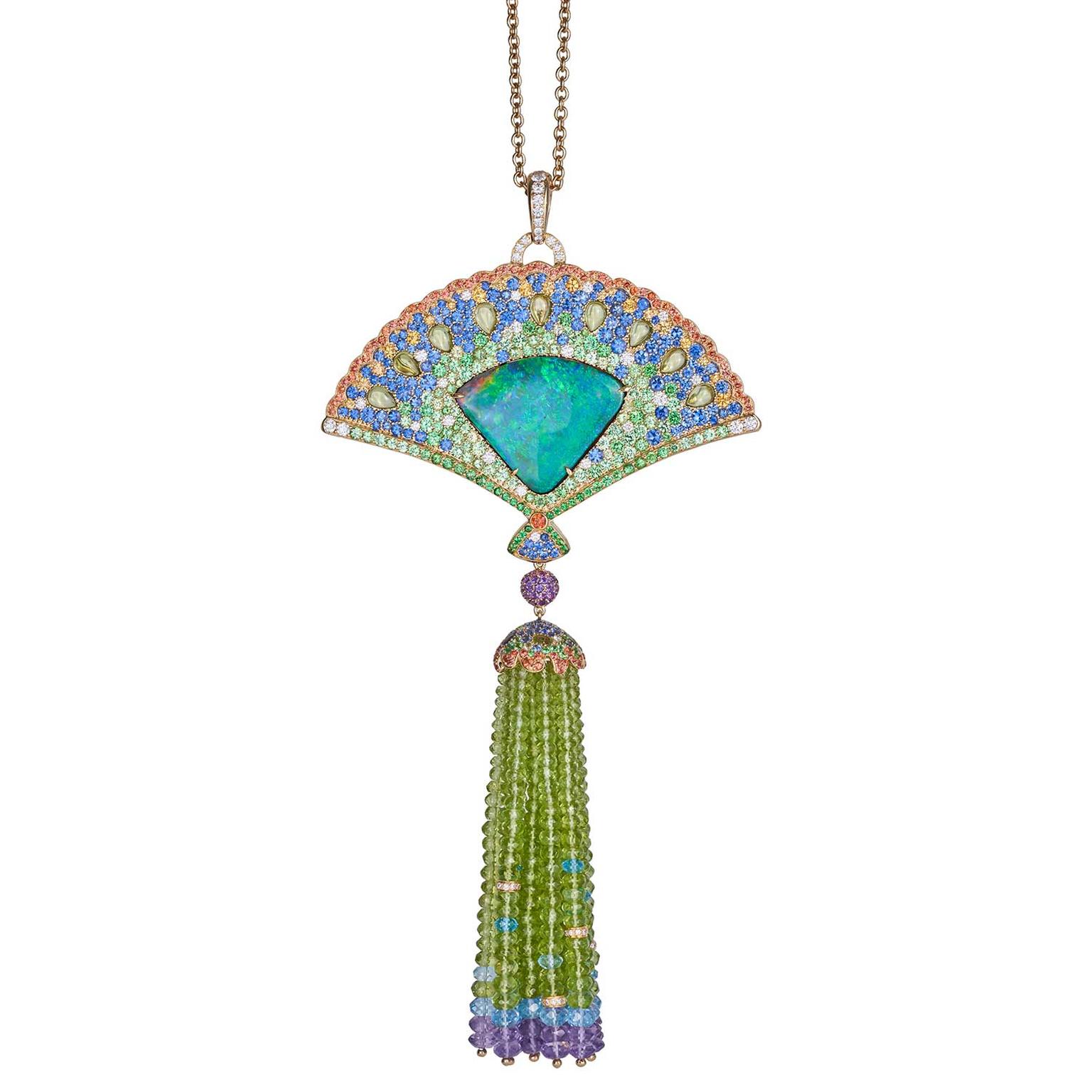 Margot McKinney Australian opal and multi-coloured gemstone pendant necklace