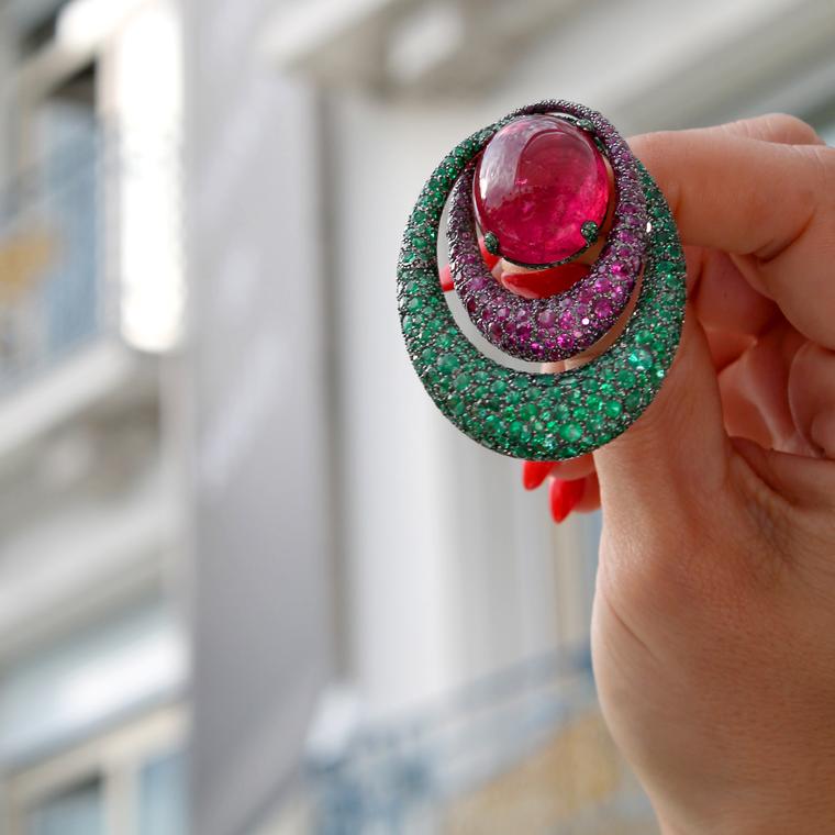 de GRISOGONO rubellite, sapphire and emerald earrings