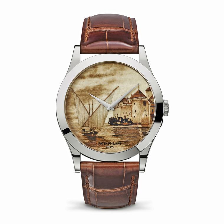 Patek Philippe Lakeside Scenes wood marquetry dial watch