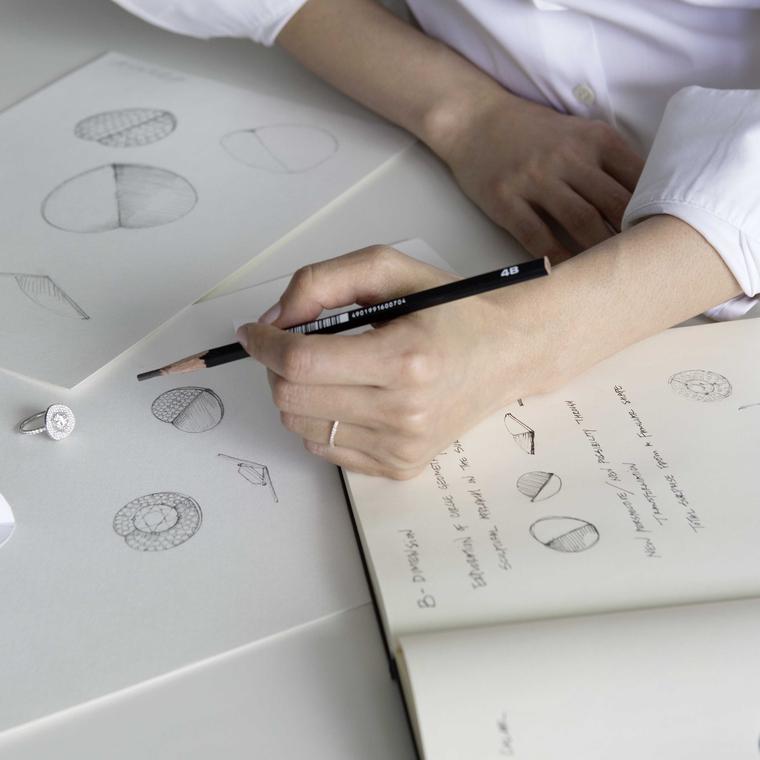 Yunjo Lee sketching Bucherer B Dimension jewels 