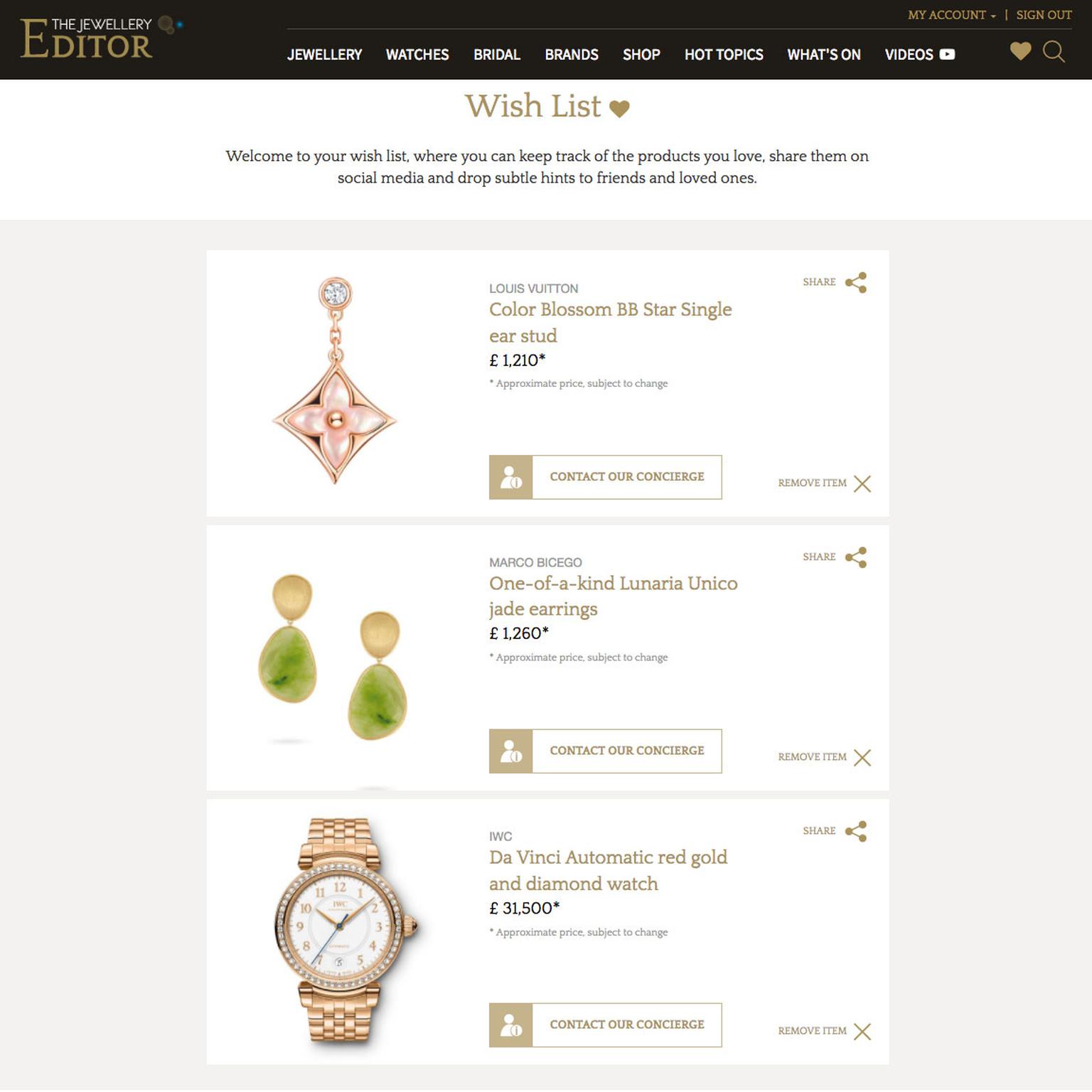 Jewellery and watch wish list on The Jewellery Editor