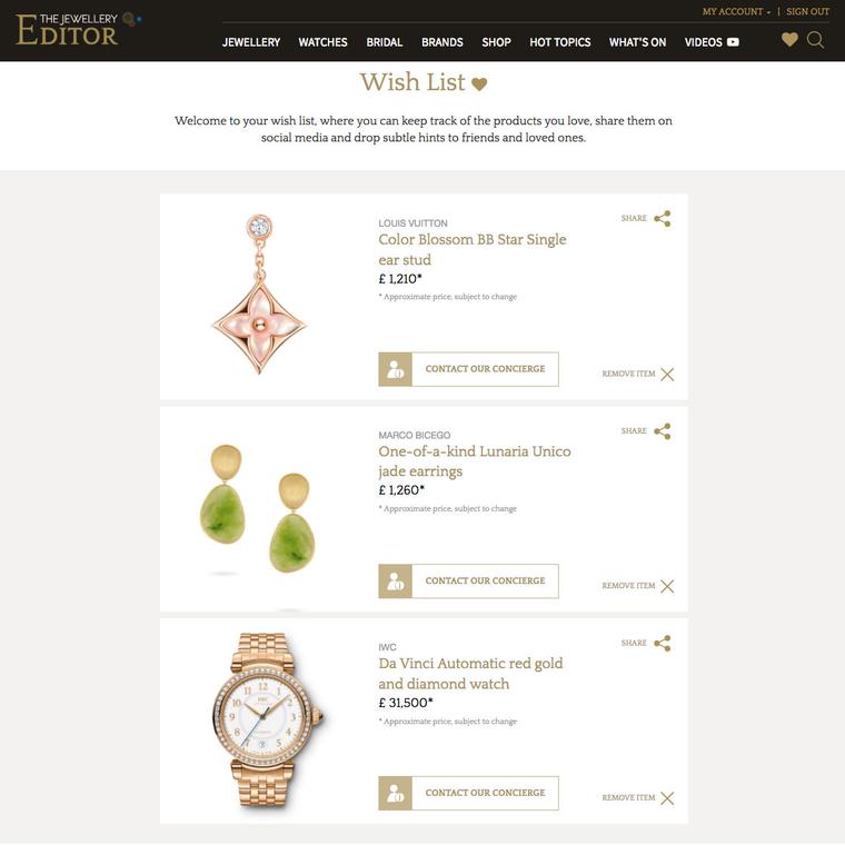 Jewellery and watch wish list on The Jewellery Editor