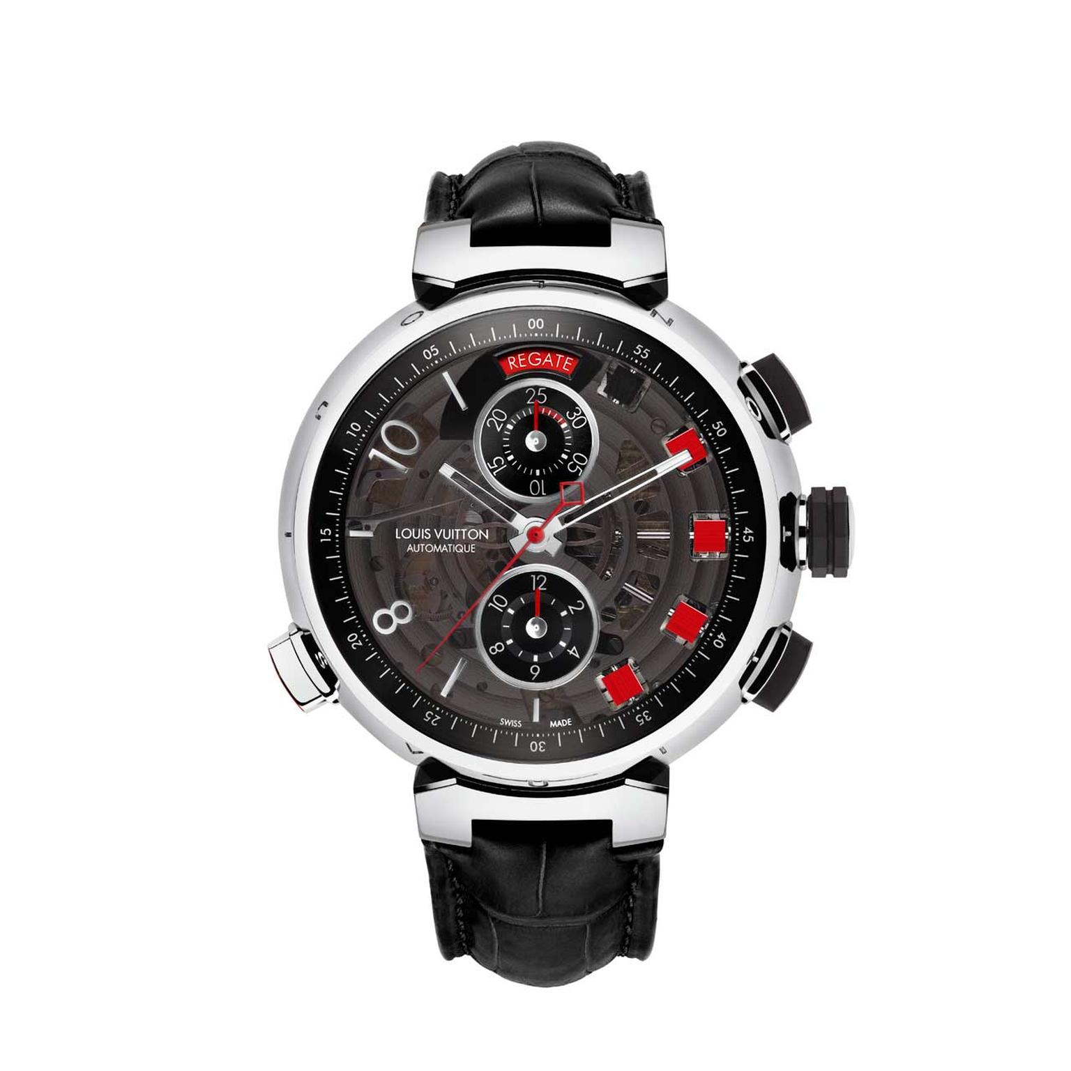 LOUIS VUITTON TAMBOUR SPIN TIME REGATTA WRIST WATCH WITH BLACK