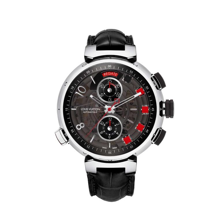 LOUIS VUITTON TAMBOUR SPIN TIME REGATTA WRIST WATCH WITH BLACK DIAL FOR MEN