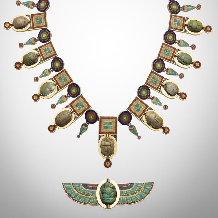 Castellani necklace and scarab brooch, circa 1860