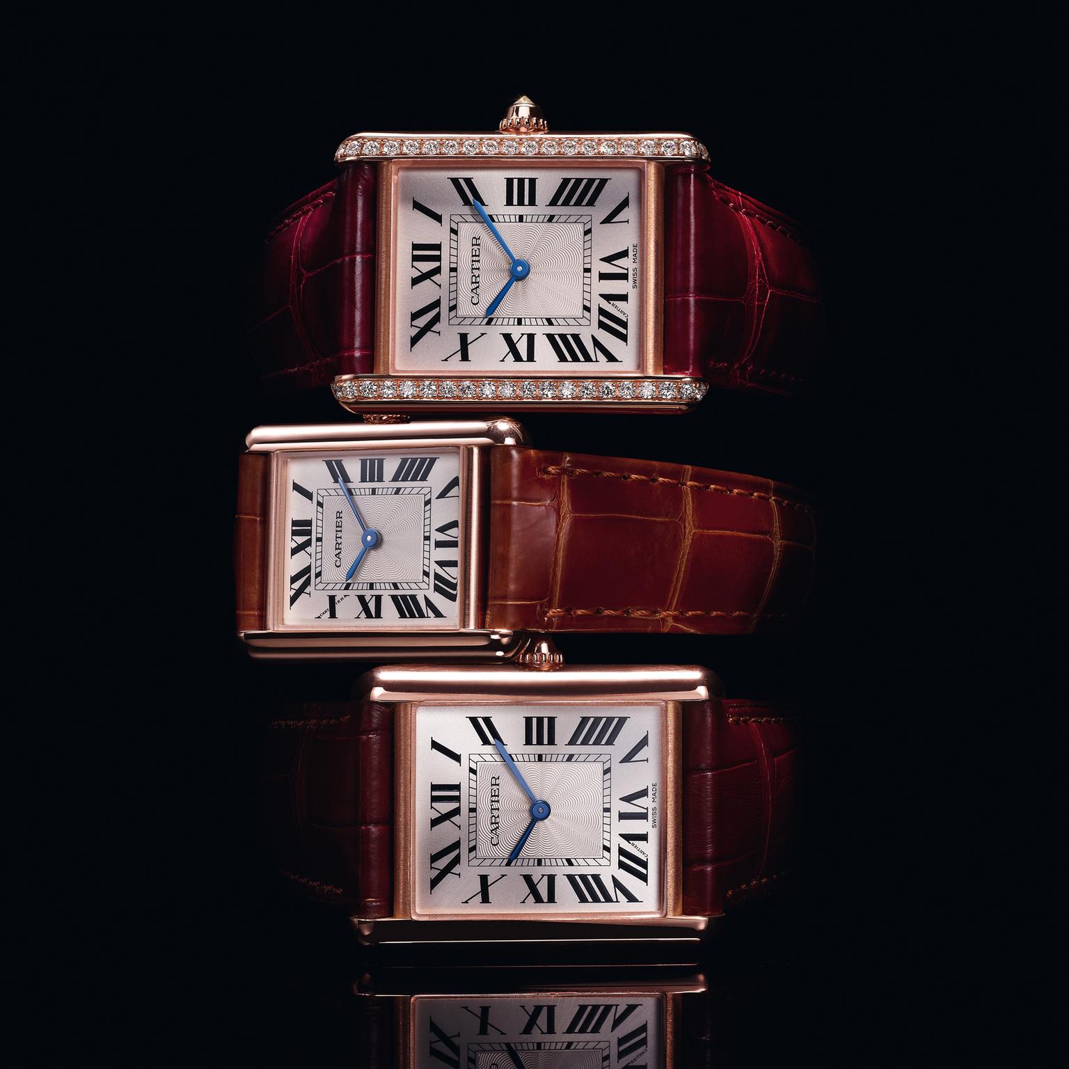 The Tank Louis Cartier is revisited in pink gold cases with the option of diamonds