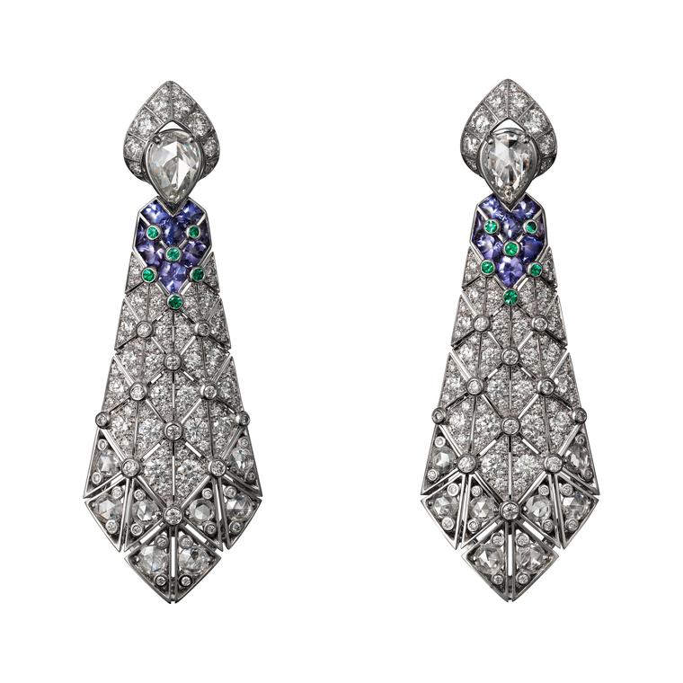Cartier Étourdissant purple sapphire, emerald and diamond earrings