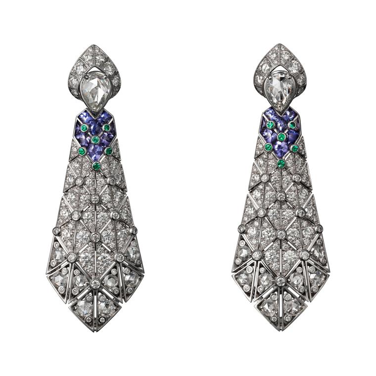 Cartier Étourdissant purple sapphire, emerald and diamond earrings