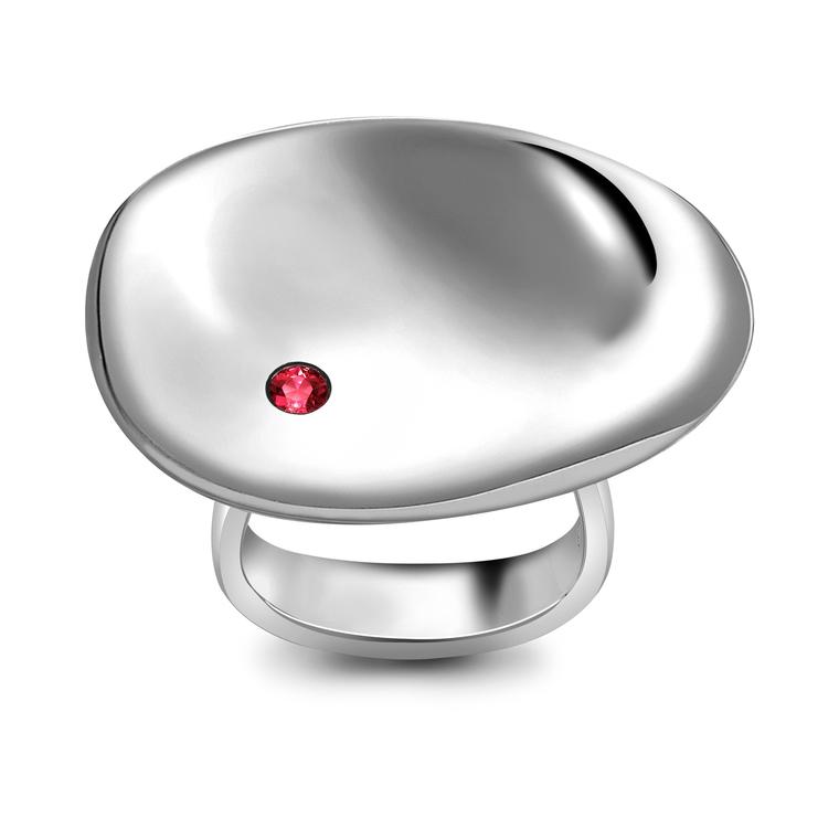 Silver and ruby Mobius Serenity ring