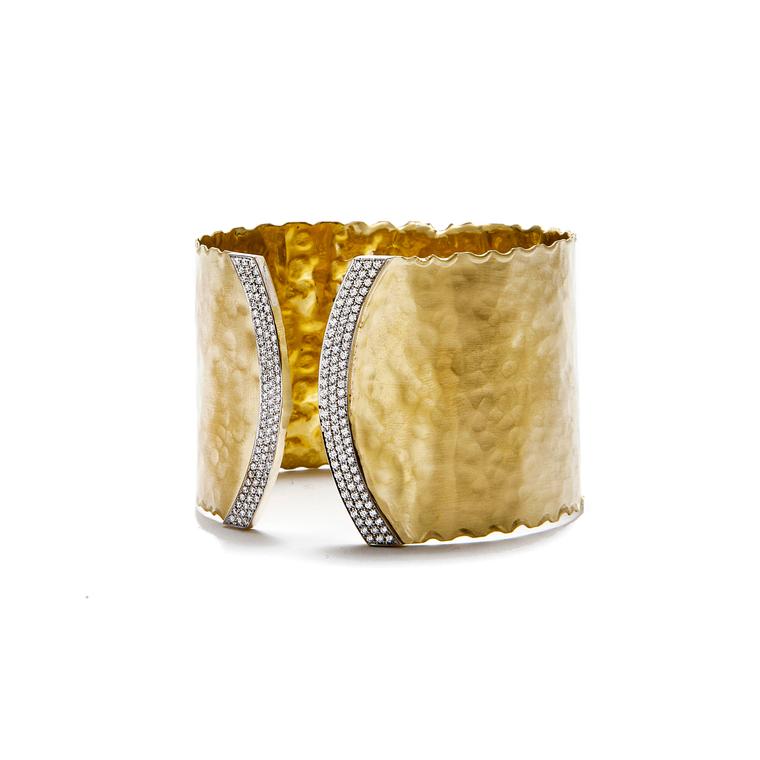 Gold cuff with white diamond pavé