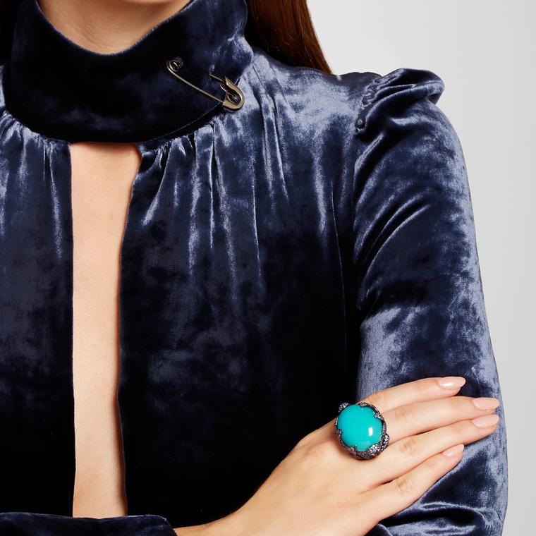 Lydia Courteille blue agate cocktail ring