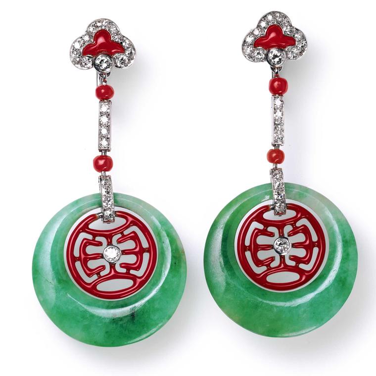 Cartier Collection jade and coral ear pendants