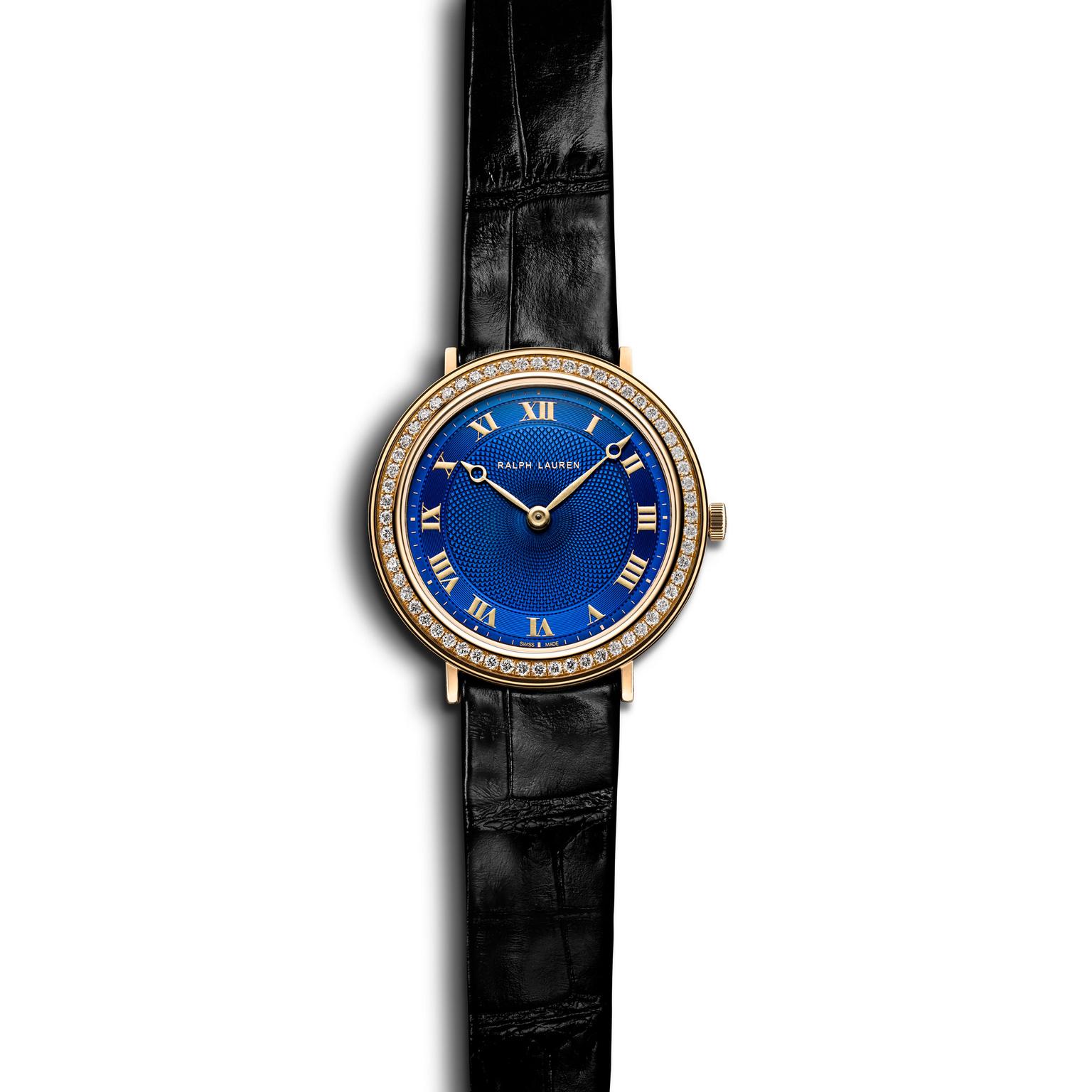 Ralph Lauren 32mm slim classique watch blue dial diamonds