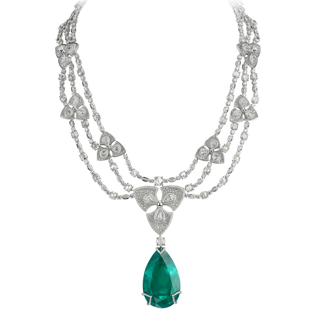 Pear-shaped Colombian emerald necklace with diamonds | Avakian | The ...