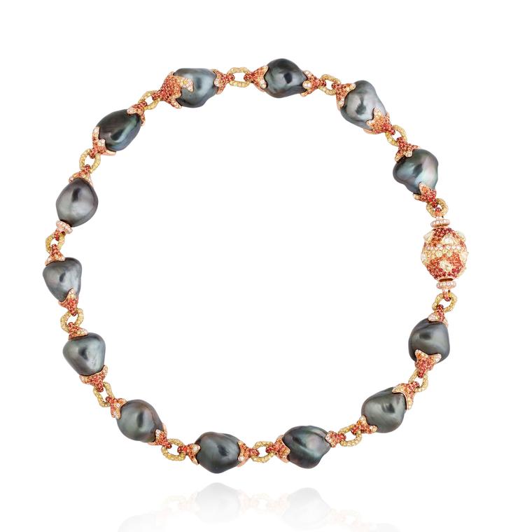 Black pearls Alessio Boschi Volcano pearl necklace with sapphires