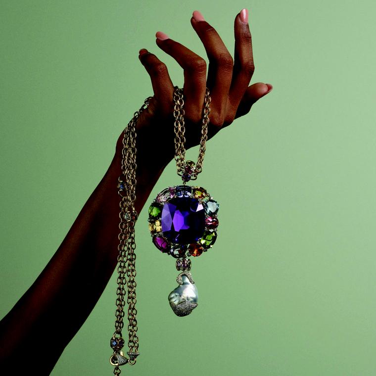 Margot McKinney pendant with an amethyst and a myriad of gemstones