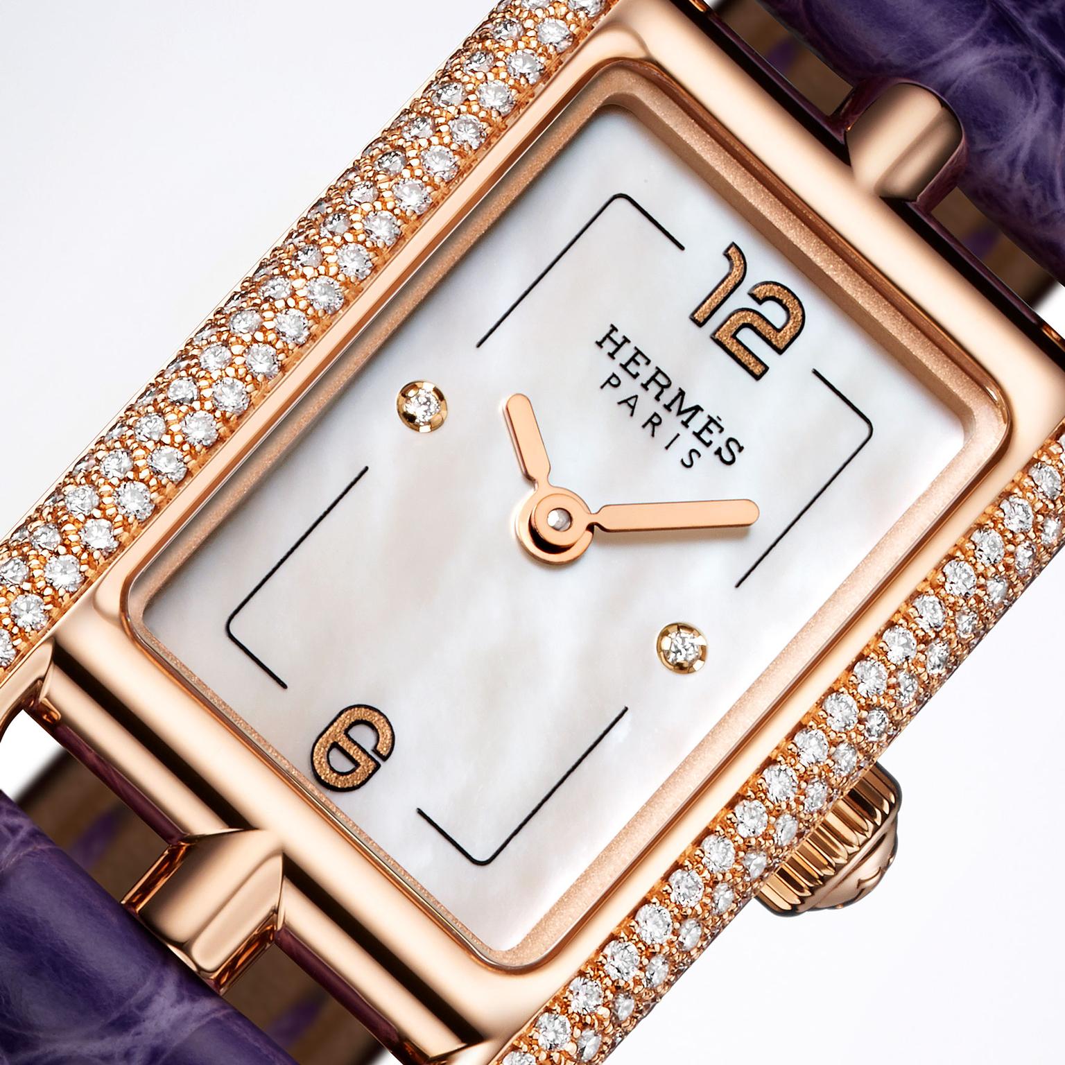 Hermes Nantucket watch in rose gold with diamonds