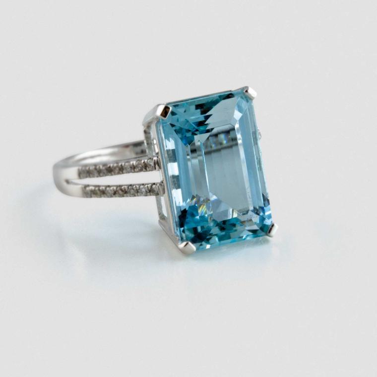 David Jerome Collection aquamarine and diamond-set ring