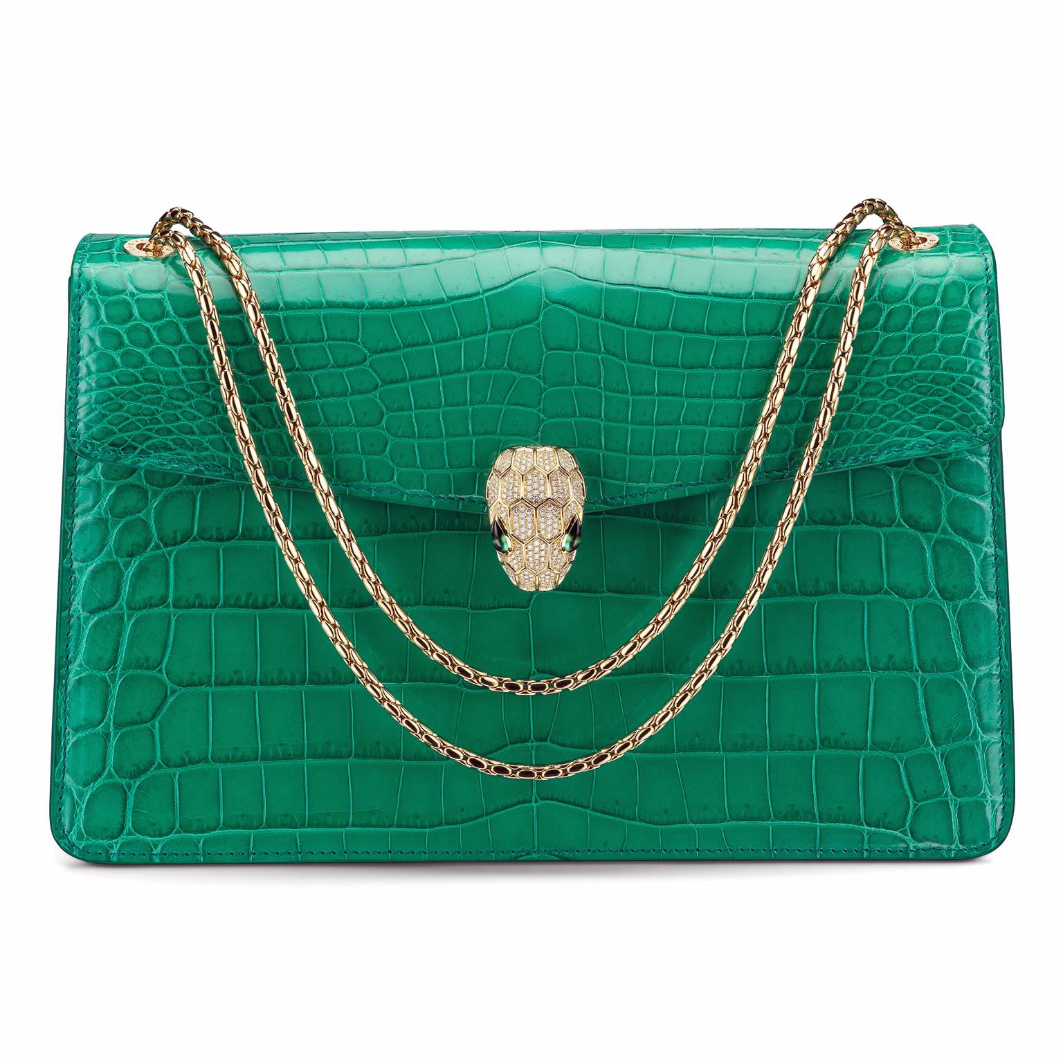 Bulgari Serpenti Forever emerald green crocodile skin handbag