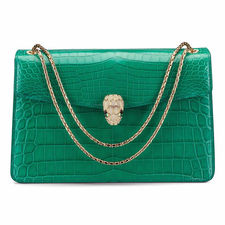 Bulgari Serpenti Forever emerald green crocodile skin handbag
