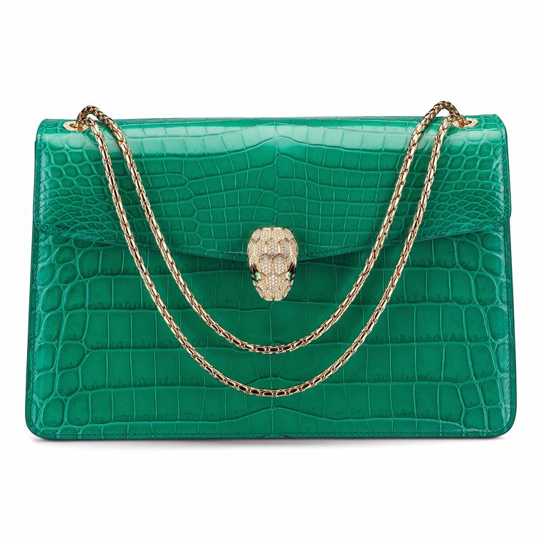 Bulgari Serpenti Forever emerald green crocodile skin handbag