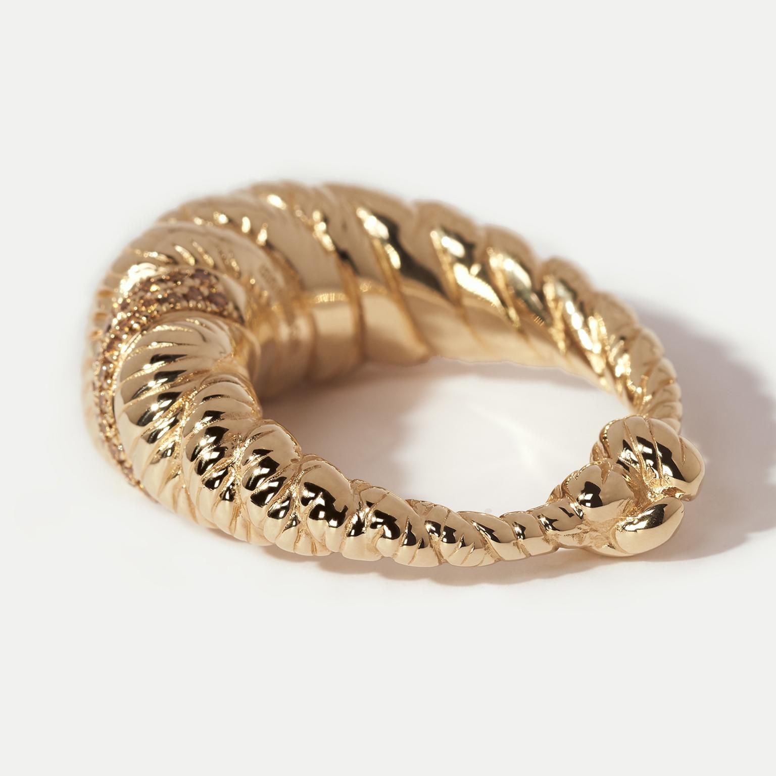 Hannah Martin Textured Rope cocktail ring with brown diamonds