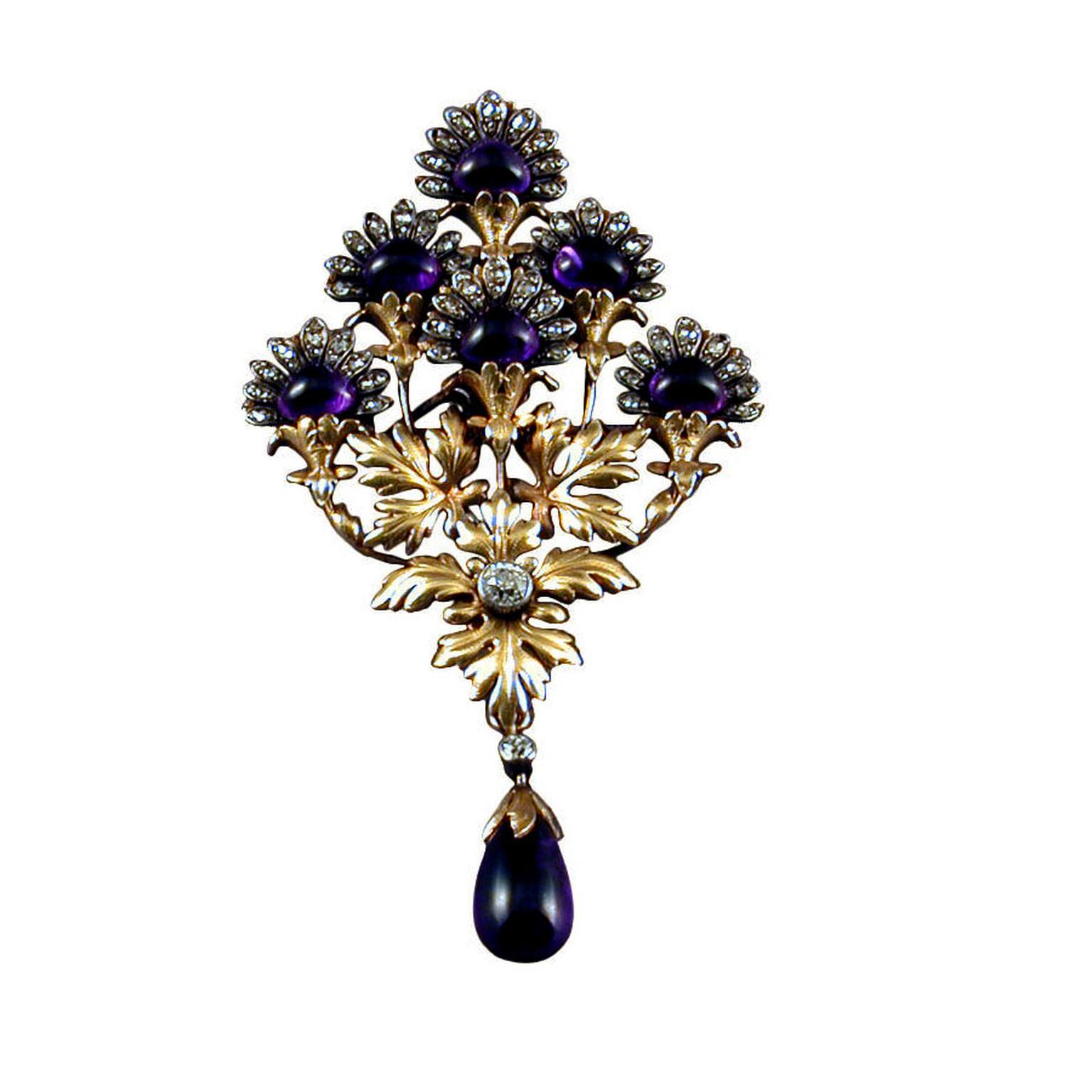 James Robinson gold, amethyst and diamond brooch