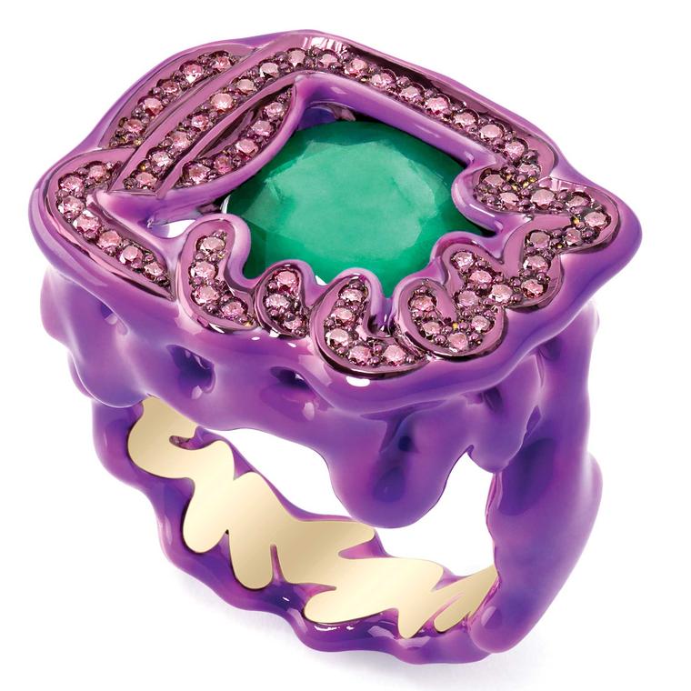 Solange Azagury Partridge Green and Purple ring