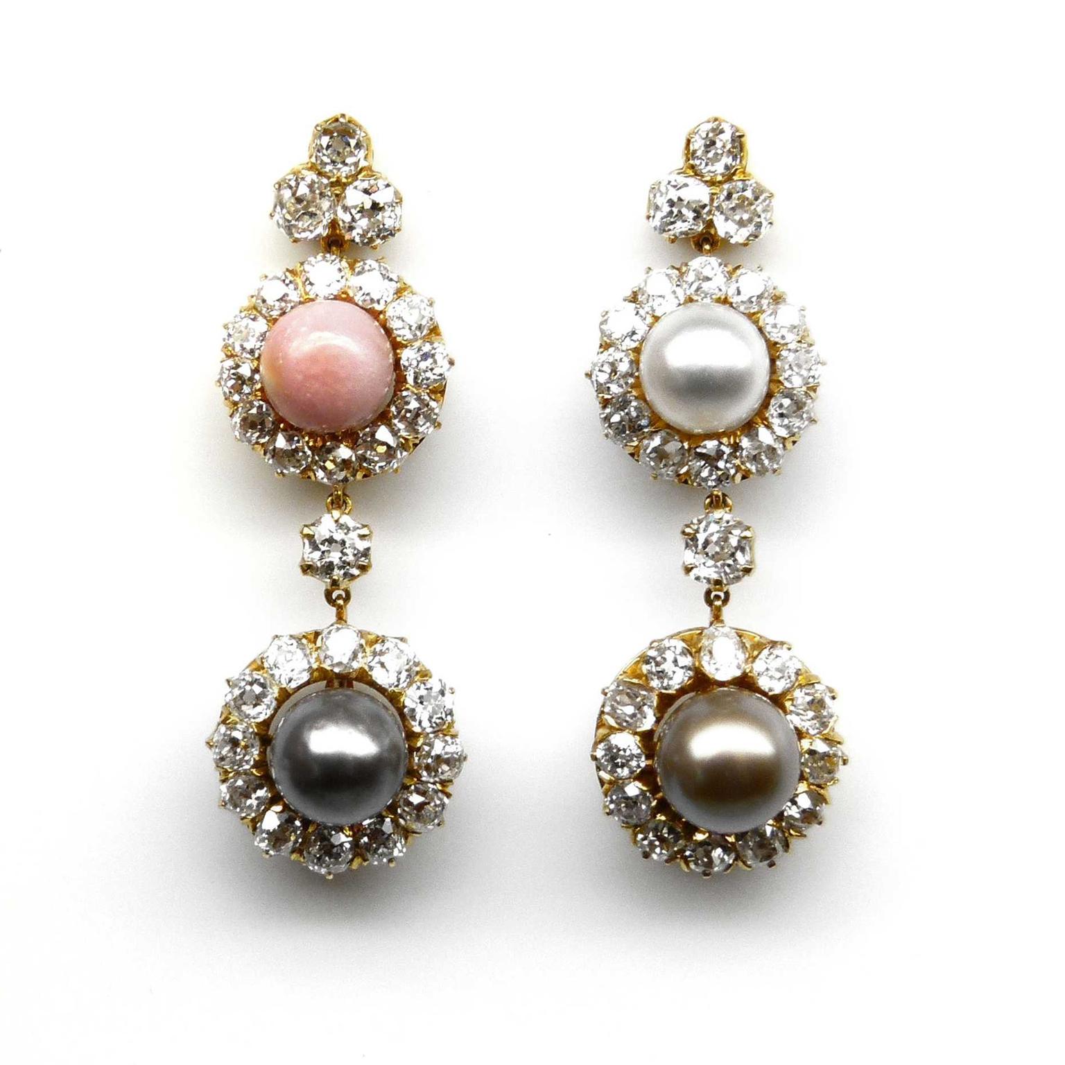 Clover Charm Fantasy Pearl Drop Earrings, Authentic & Vintage