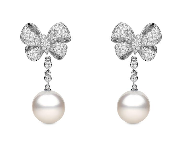 YOKO London pearl bow earrings