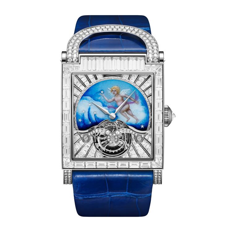 Guardian Angel enamelled tourbillon watch with diamonds