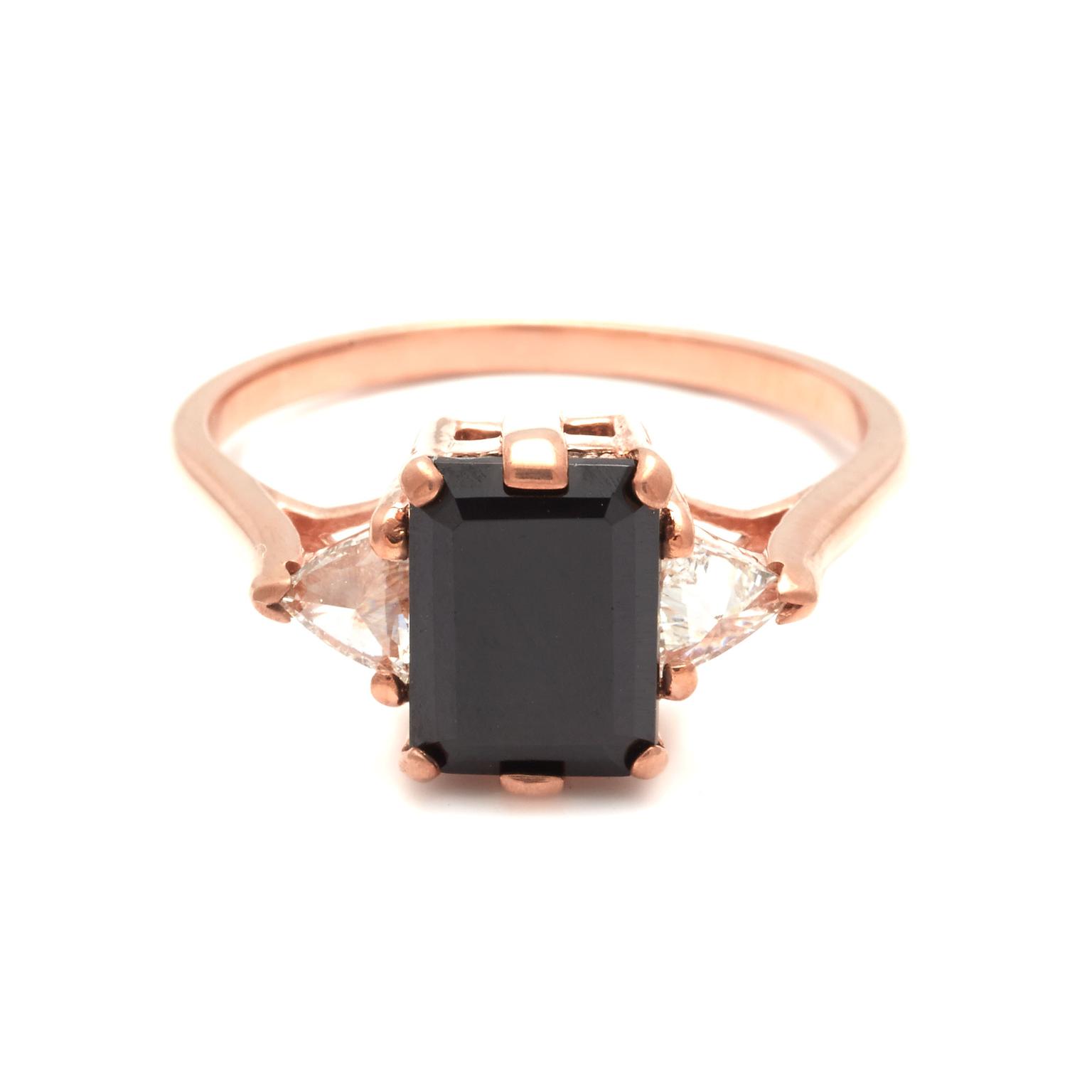 Anna Sheffield Bea ring with an emerald-cut black diamond