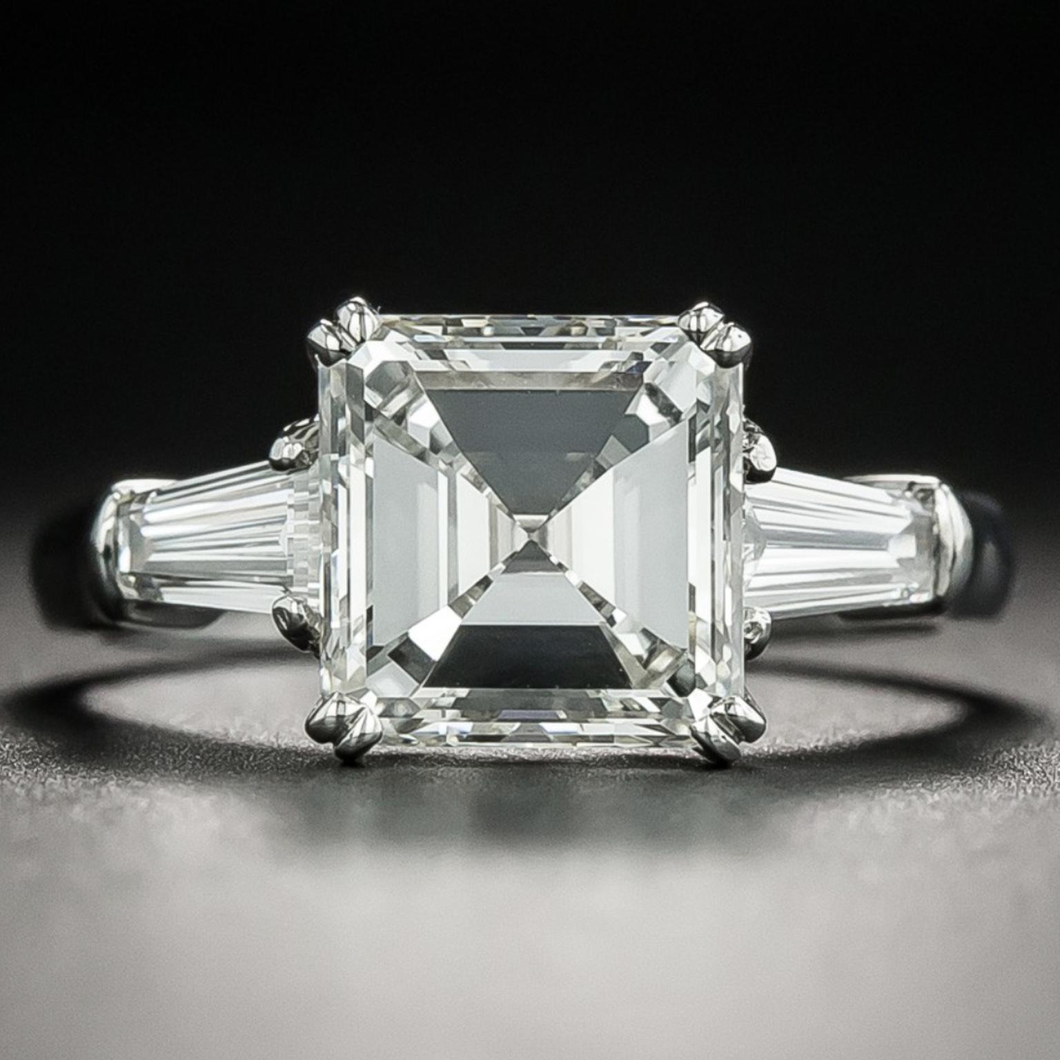 Emerald cut diamond engagement ring sold by Lang Antiques