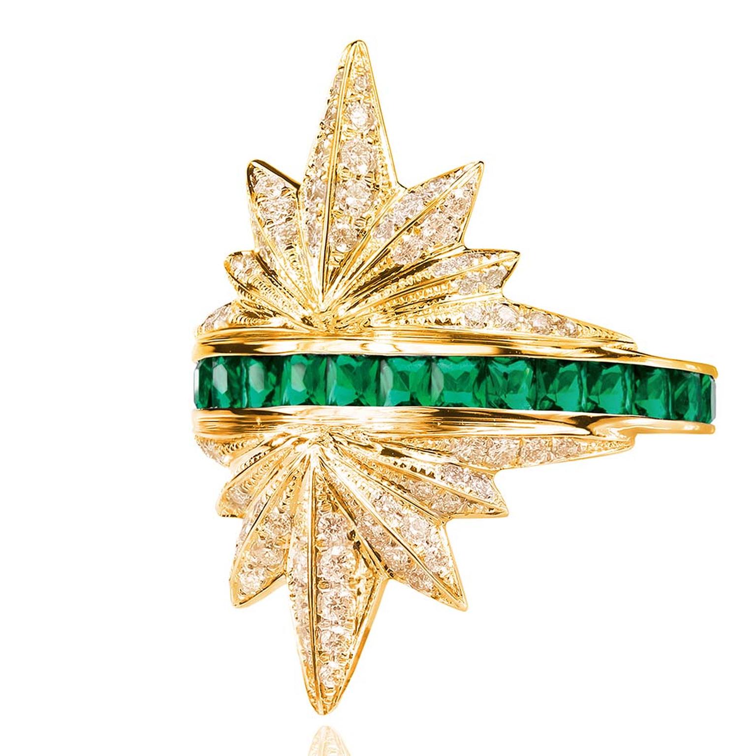 Melville Fine Jewellery_E_Rising Sun collection - Prism ring in diamond & emerald