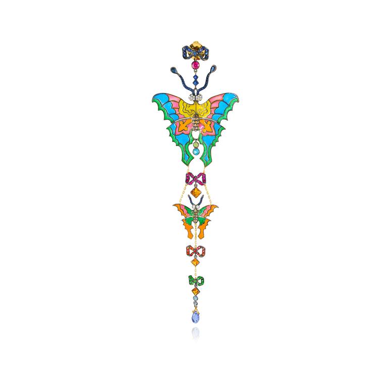 Lydia Courteille Kite collection single enamel and gemstone earring