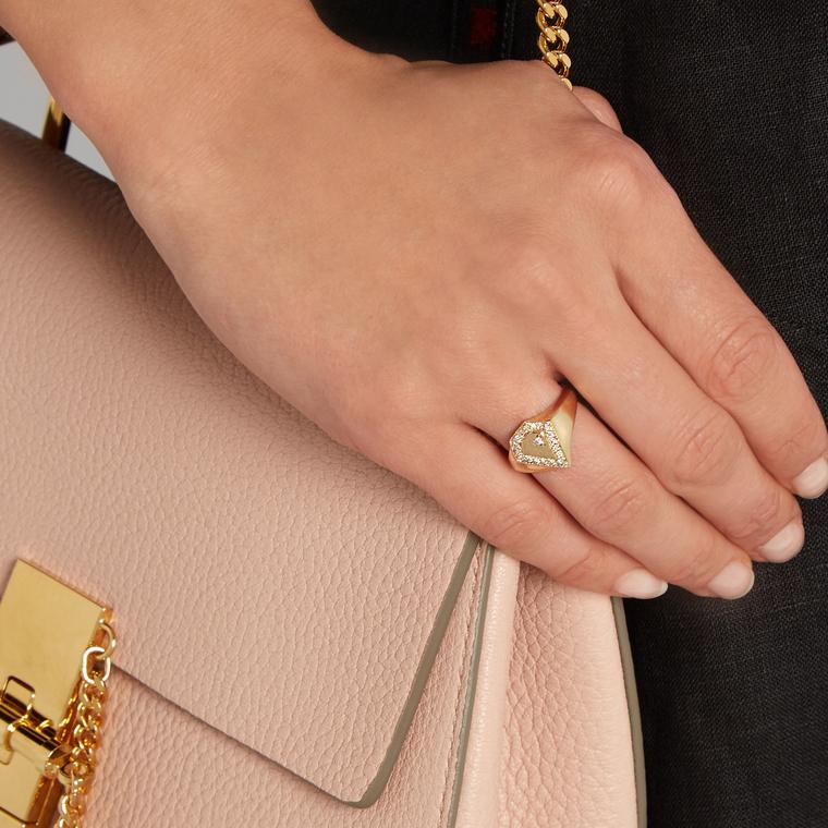 Gold and diamond signet ring