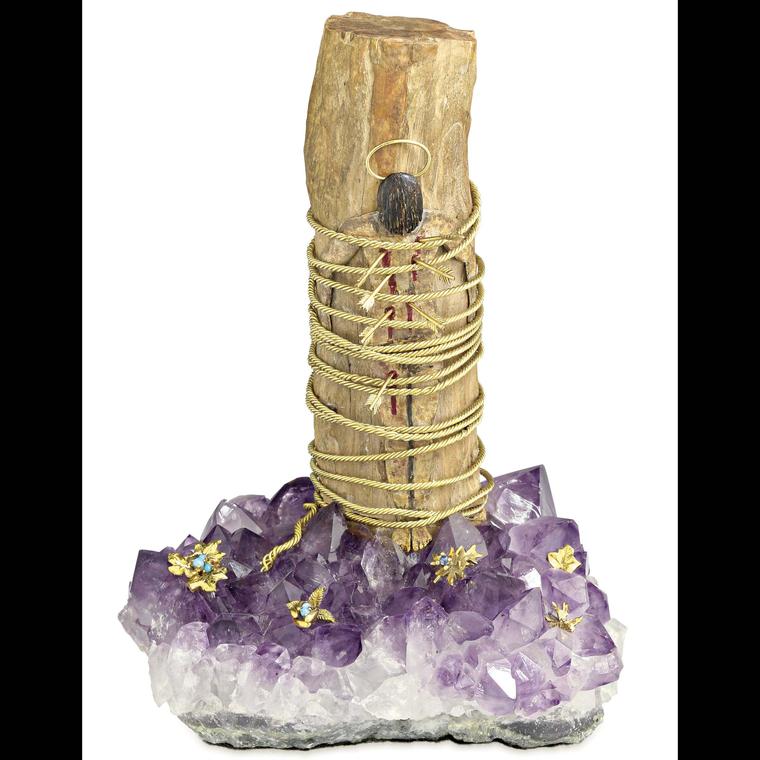 12St Sebastian Objet d’art, Verdura, petrified wood, gold, amethyst, turquoise