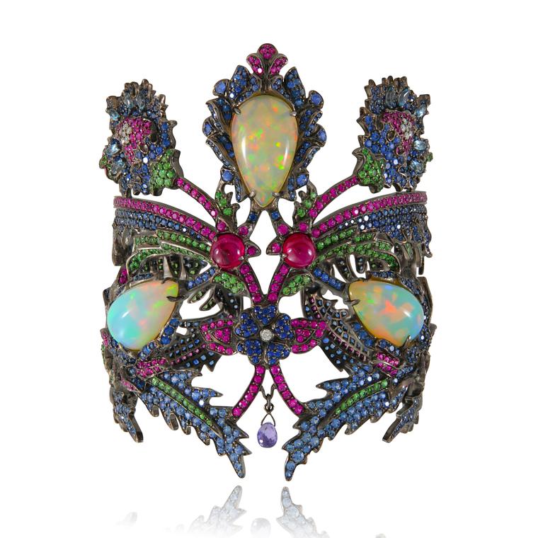 Topkapi Welo opal cuff with coloured gemstones