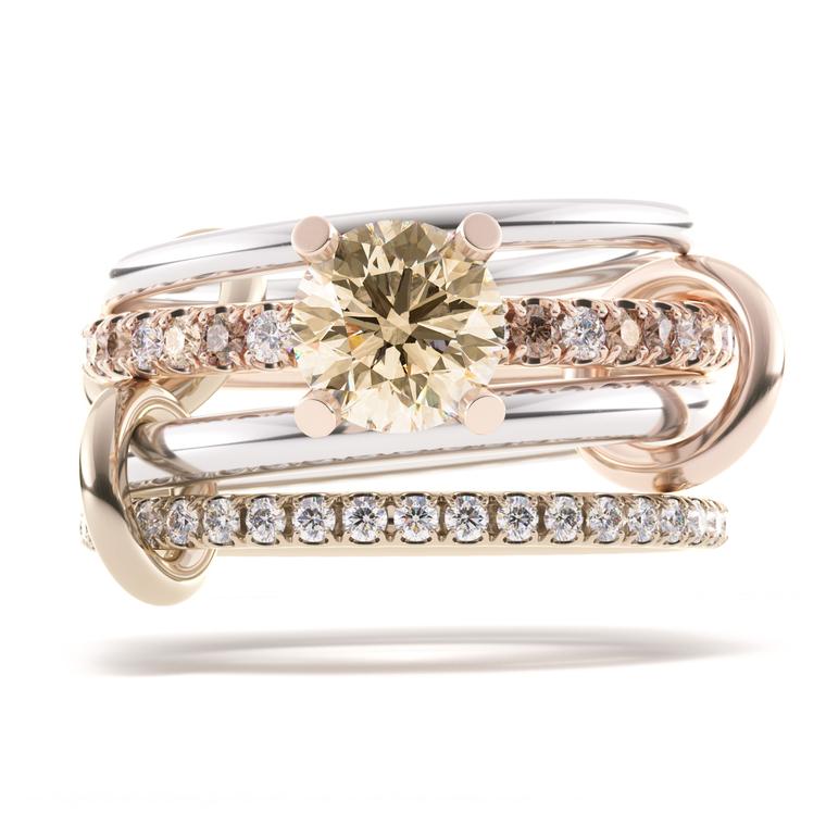 Anath champagne diamond stack ring