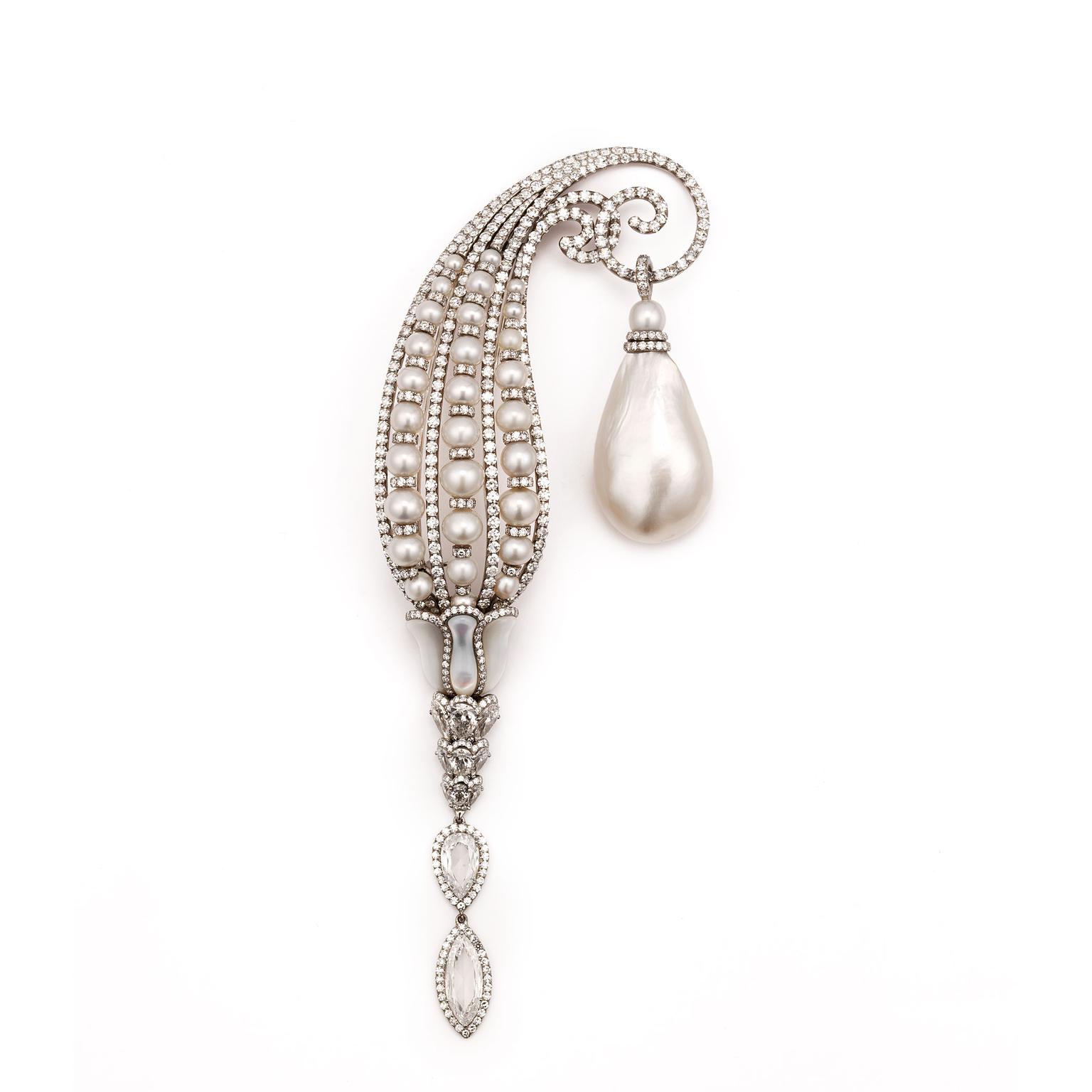 Glenn Spiro white pearl and diamond brooch