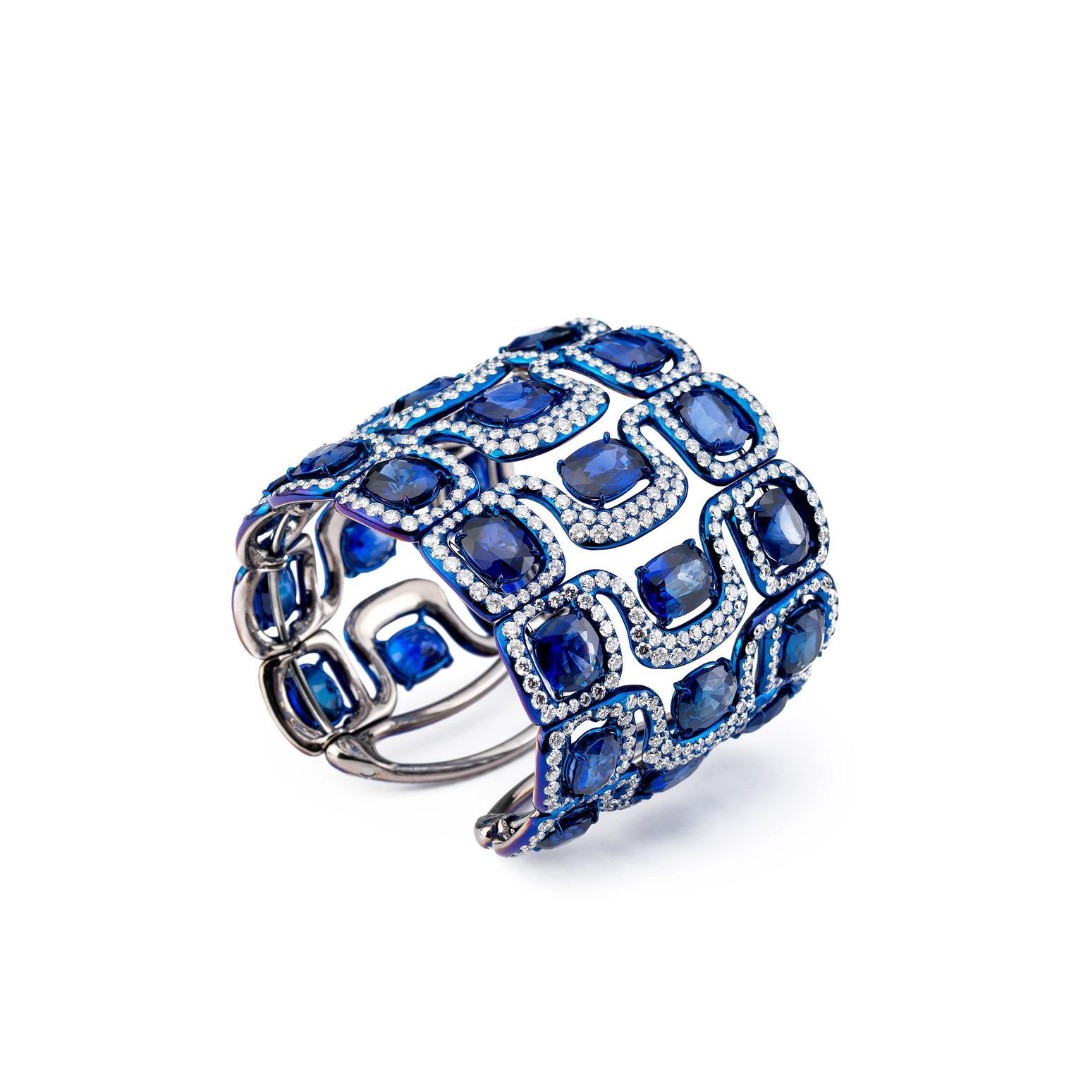 Glenn Spiro titanium, diamond and sapphire cuff