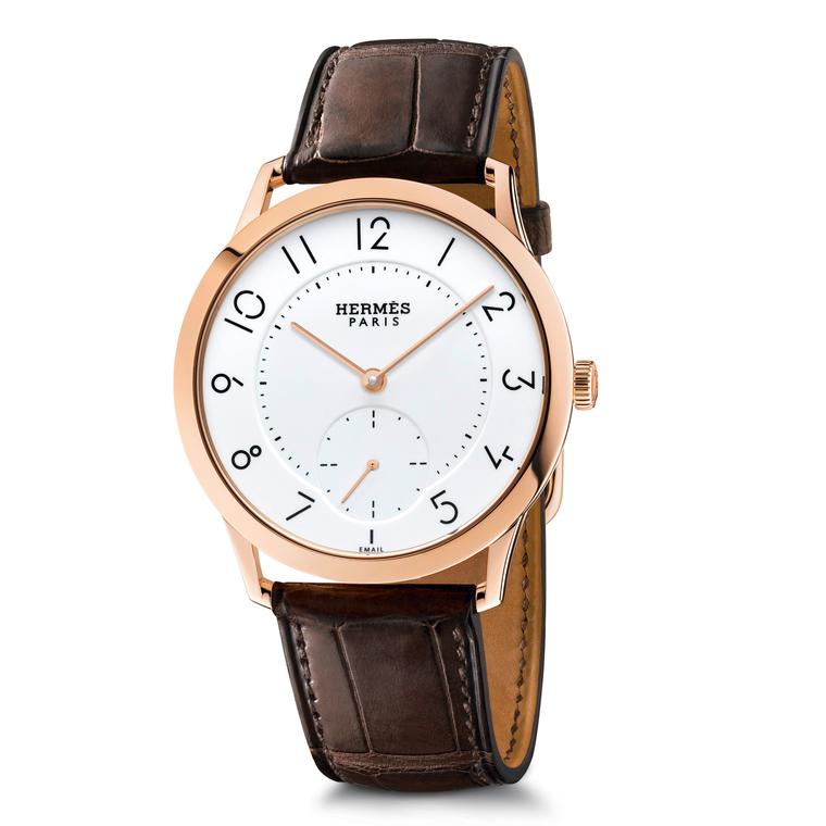 Slim d’Hermès watch with a Grand Feu white enamel dial