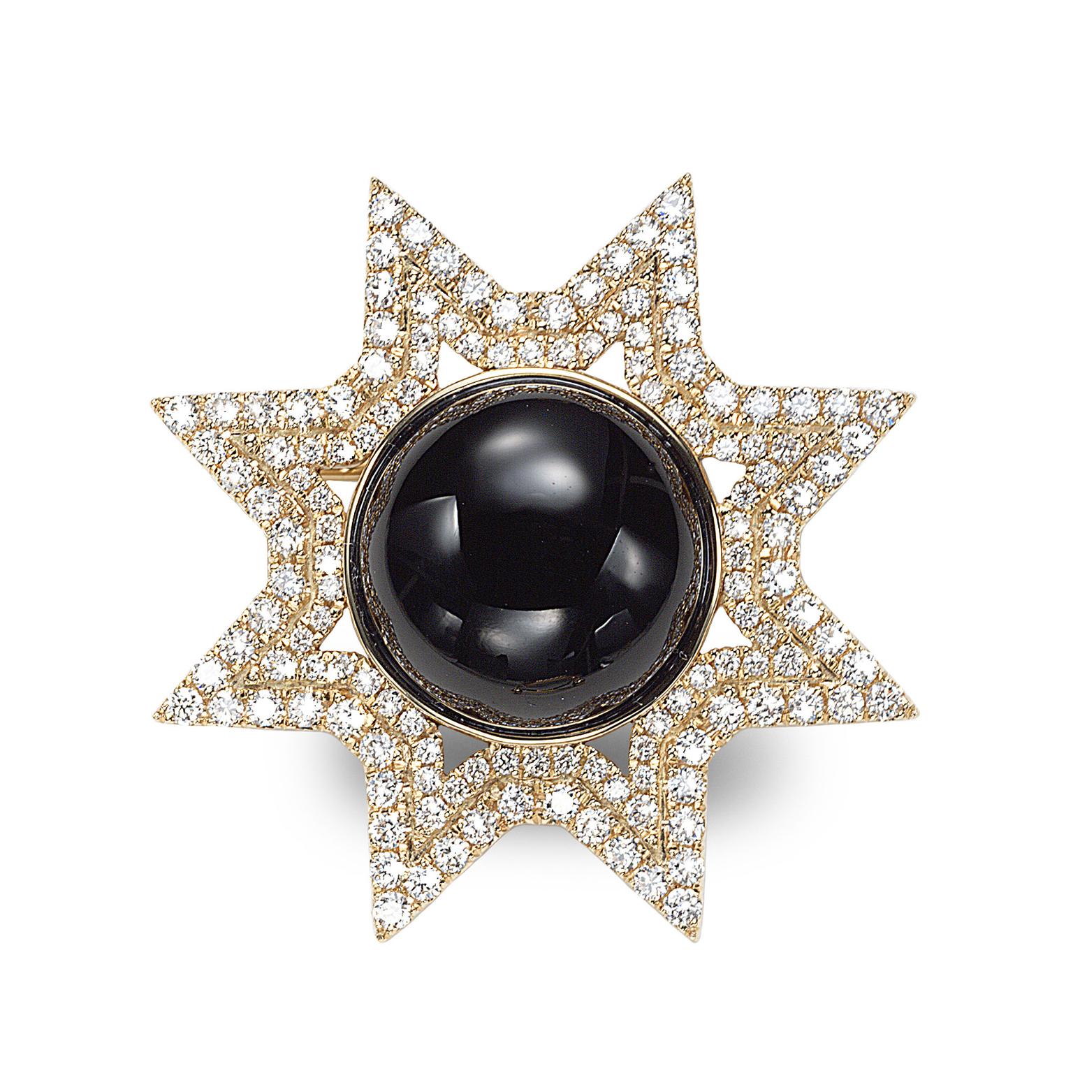 Octium Sun Collection rose gold Sun black agate and diamond brooch