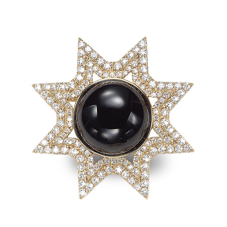 Octium Sun Collection rose gold Sun black agate and diamond brooch