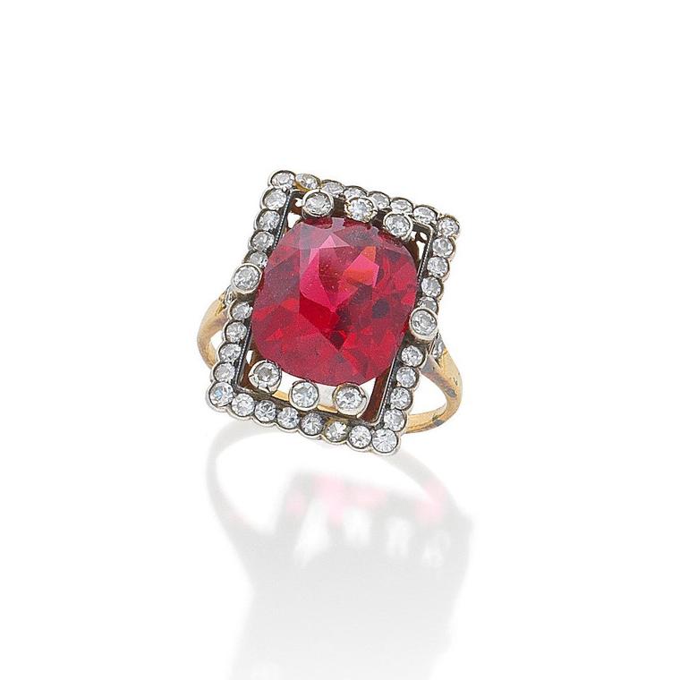 A spinel and diamond ring, circa 1890 auctionned by Bonhams - Lot 26