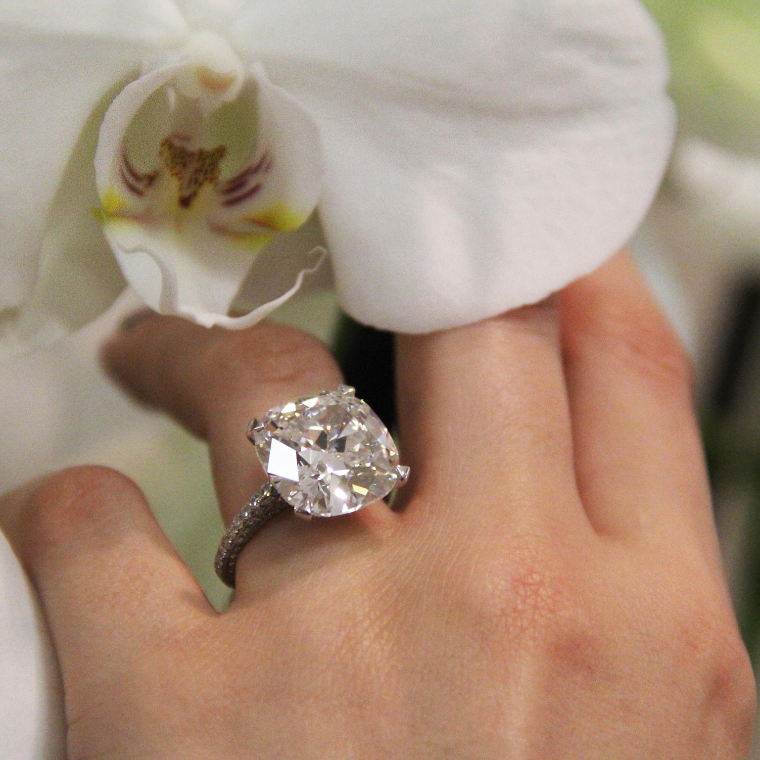 David Morris 10.73-carat cushion-cut diamond engagement ring