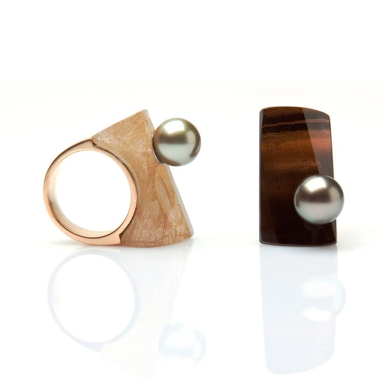 Kilaqua Extravaganza silver, quartz and Tahitian pearl rings