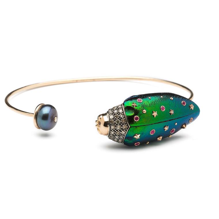 Scarab wing and Tahitian pearl bangle