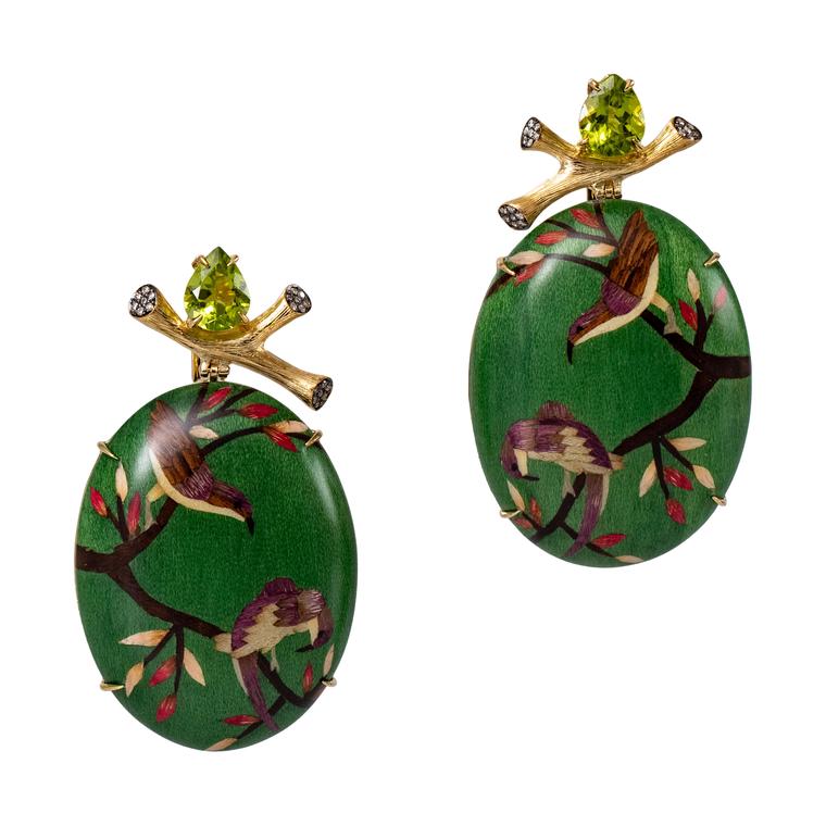 Salvaged Amazonian wood Bird earring by Silvia Furmanovich
